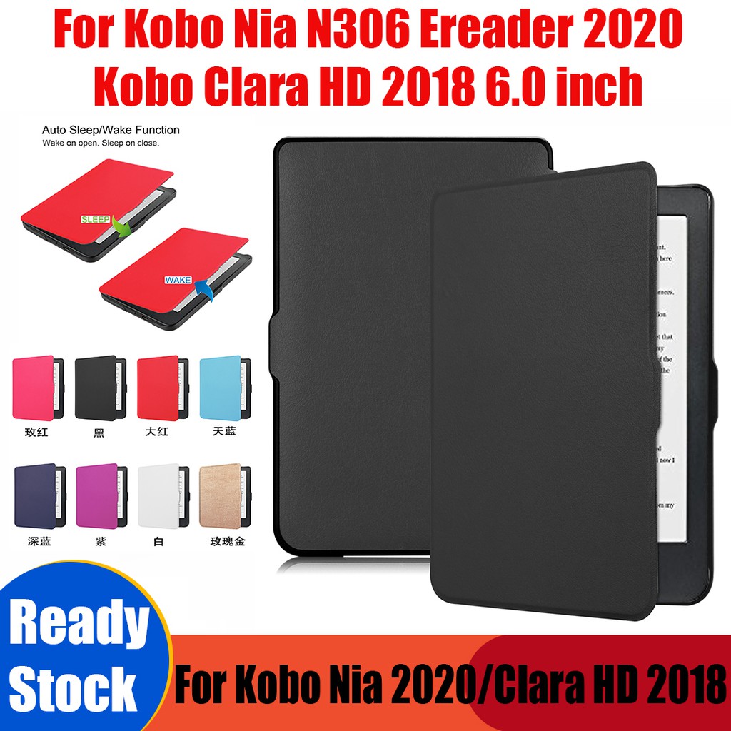 [Auto/Tidur] Untuk Kobo Nia N306 Ereader 20206 6.0inch PU Leather Case Untuk Kobo Clara HD 2018ebook Flip Cover Pelindung