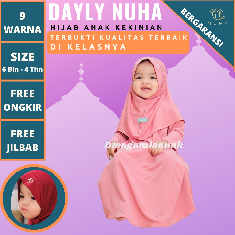 Baju Gamis Anak perempuan Fashion Set Anak Muslim Daily Nuha Umur 6 Bulan 1,2,3,4 Tahun Candy Rose