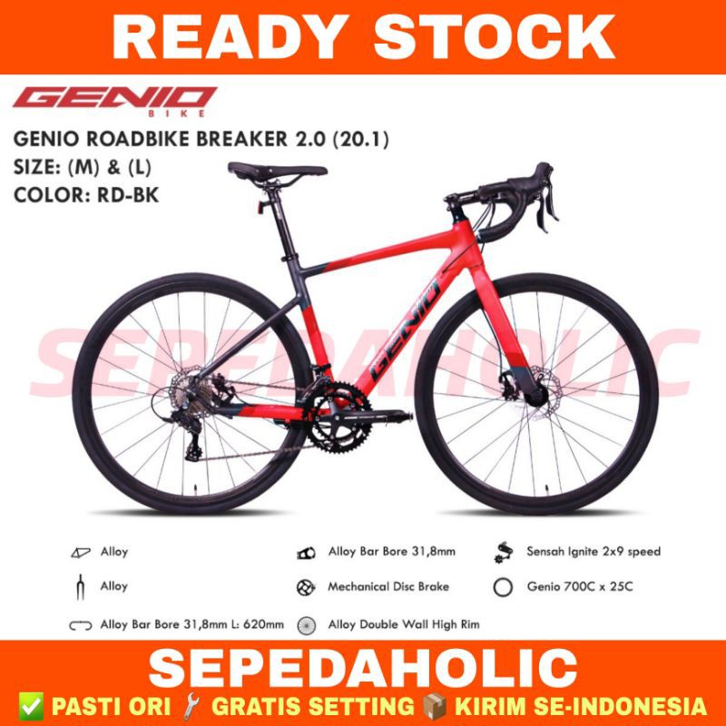 Sepeda Balap Roadbike GENIO BREAKER 2.0 BY UNITED Road Bike Alloy 18 Speed Rem Cakram Garansi Resmi 