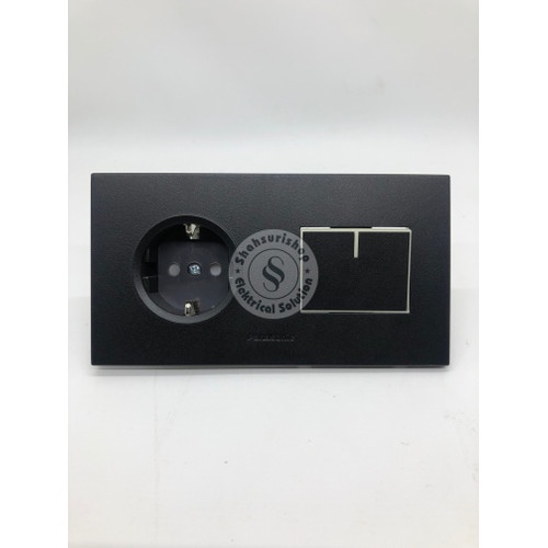 PERTUKANGAN PERLENGKAPAN LISTRIK SAKLAR SINGLE PANASONIC + STOP KONTAK 2 GANG BLACK HITAM WESJP11212