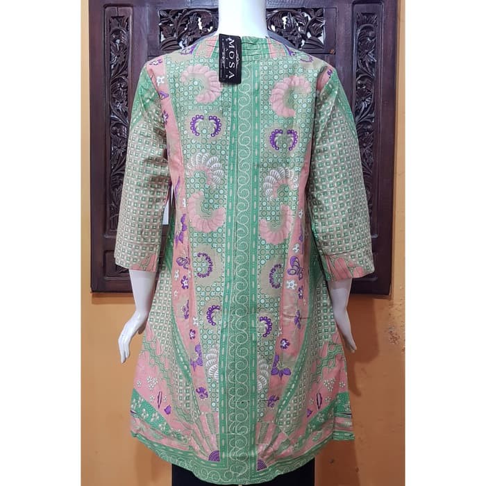 Atasan Dress Tunik Wanita Batik MOSA  Sinaran Hijau Pekalongan  D02 Murah