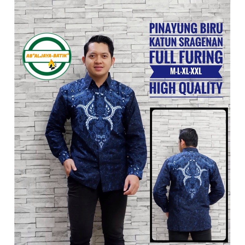 BATIK PRIA PINAYUNG BIRU KATUN HALUS SRAGENAN SIZE S-XXL LAPIS FURING HIGH QUALITY