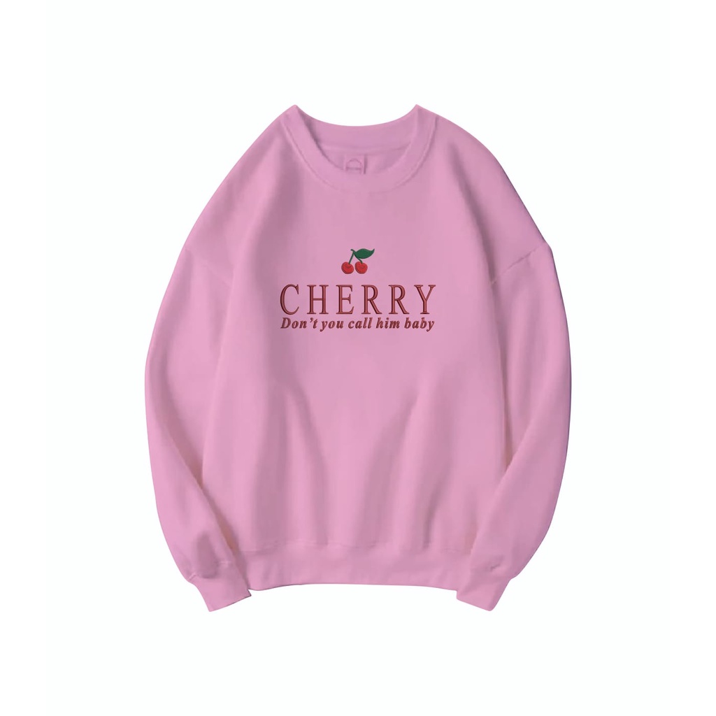 SWEATER BORDIR WANITA CHERRY RED - CREWNECK KEKINIAN TERLARIS