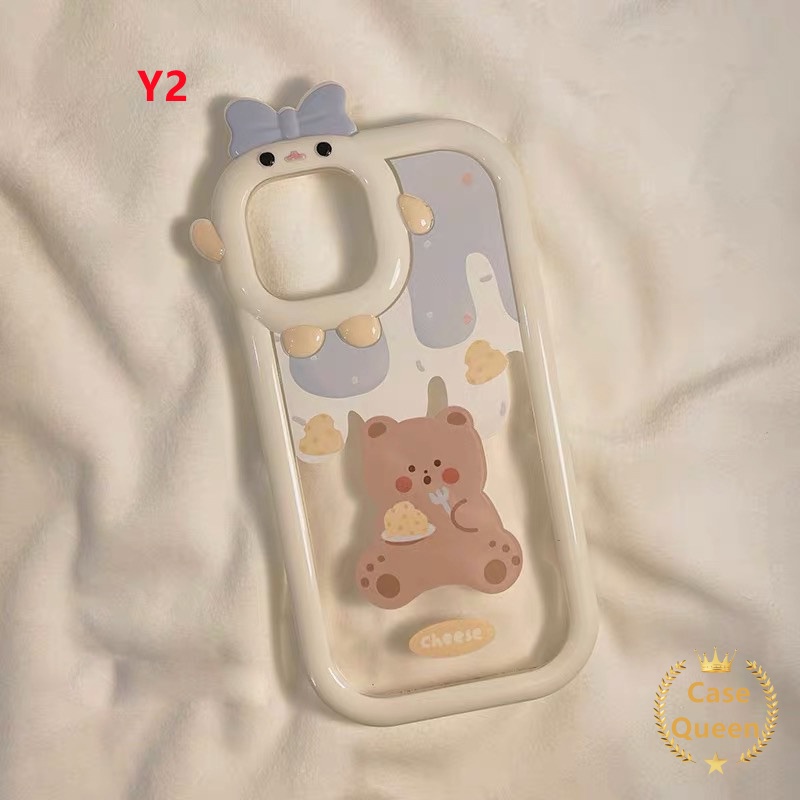 Soft Case TPU Motif Kartun Es Krim Beruang Kelinci 3D Untuk IPhone 6 6S 7 8 14 Plus 11 13 12 14 Pro MAX XR X XS MAX SE