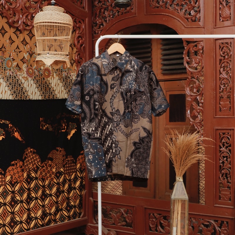 BATIK KEMEJA MOTIF MAHKOTA BERKUALITAS PREMIUM M L XL XXL