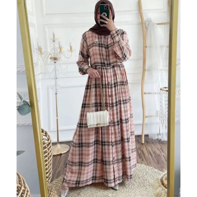 TERMURAH LV BURBERRY RAYON DRESS KOTAK RAYON