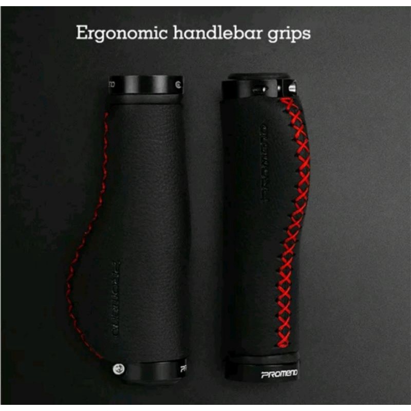 Promend GR-502 Handgrip Leather Doubel Lock Handlebar Grip Leather Handgrip Sepeda Lis Merah