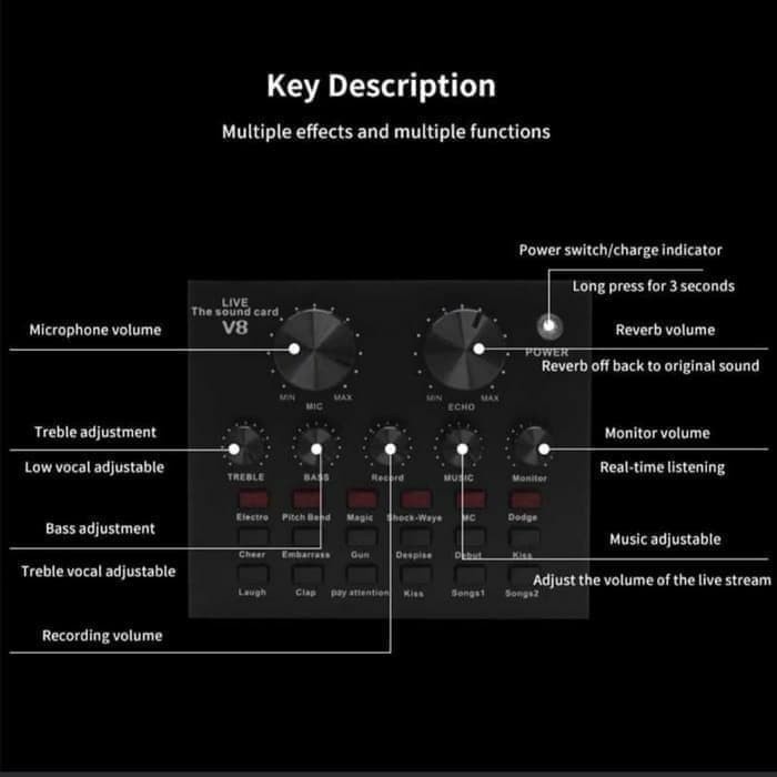 Sound card V8 Mixer Audio USB External Soundcard Broadcast Mic Headset Mini Live Studio Shopee tiktok