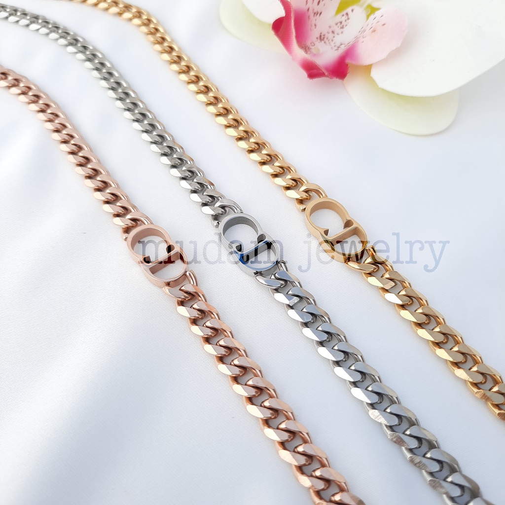 Kalung Rantai Titanium Model C Di*r Tersedia Warna Rose Gold, Gold dan Silver