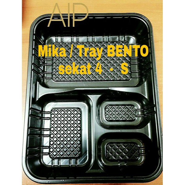 Terbaru Tray Mika Bento Sekat 4 Hitam Lunch box makan Kotak makan Plastik