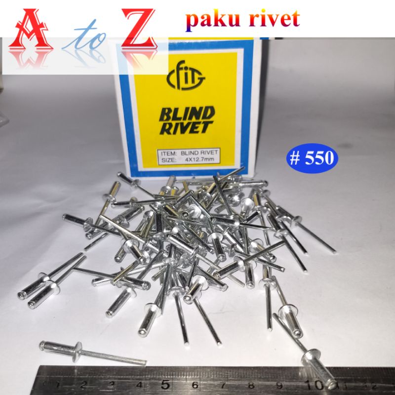 paku rivet 4 x 12,7 mm (1kotak) FIT/blind rivet 550 FIT/livet/ripet/paku keling