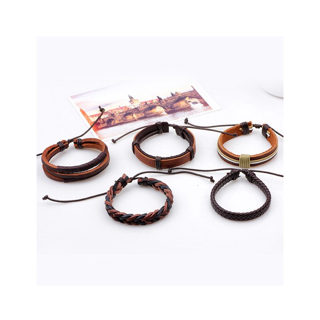 LRC Gelang Tangan Fashion Brown Color Matching Decorated Simple Bracelet(5pcs)