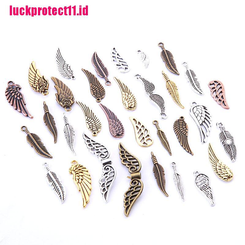 【LUCK】100Pcs/Set Mixed Vintage Metal Feather Wings Charms DIY Pendants Jewelry Making