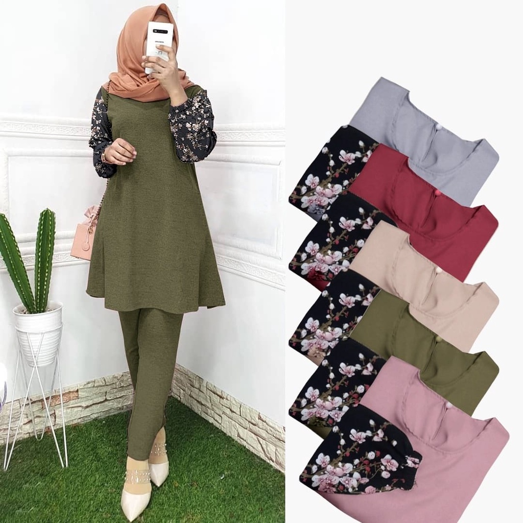 SET ELMA SETELAN BLOUSE MUSLIMAH JUMBO XL ONE SET WANITA 5 WARNA-5