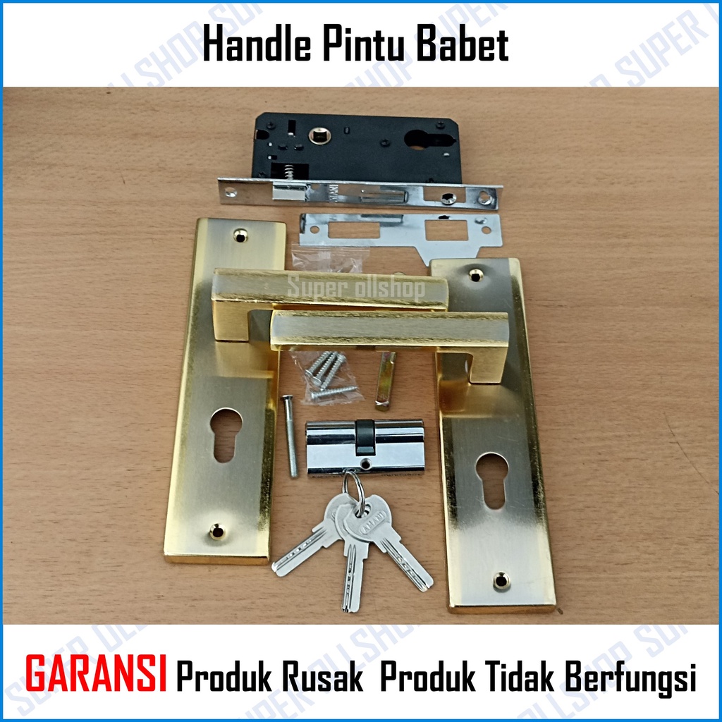 Handle Pintu Rumah / Kunci Pintu Rumah Tanggung Putih Kuning / Slot Handle Kunci Pintu Rumah Babet Silinder Kunci Jantung Kuningan Murah