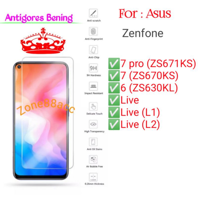 Asus Zenfone 7 7Pro 6 Live L1 L2 Pro Antigores Bening Tempered Glass Screen Guard protector TG