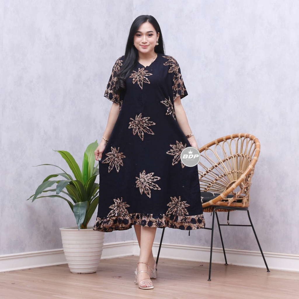 Dianputri - Daster Maura Batik Cap Rayon Grade A Motif Terbaru Busui Resleting Depan - Baju Tidur Daster Kekinian-klaras hitam