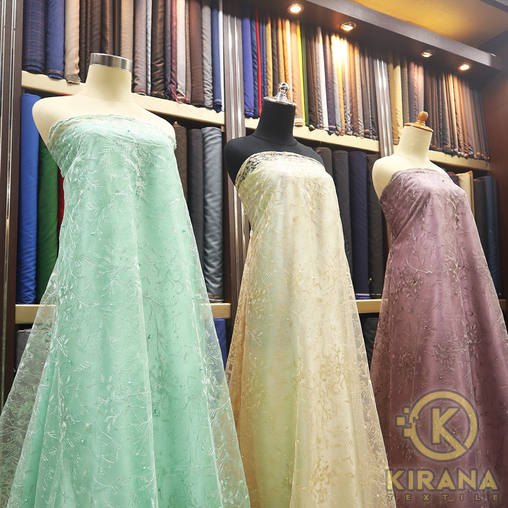 (SALE) Kain tile tule tille motif bunga mutiara/ kain tile mutiara pinggiran /kain tile brokat kebay