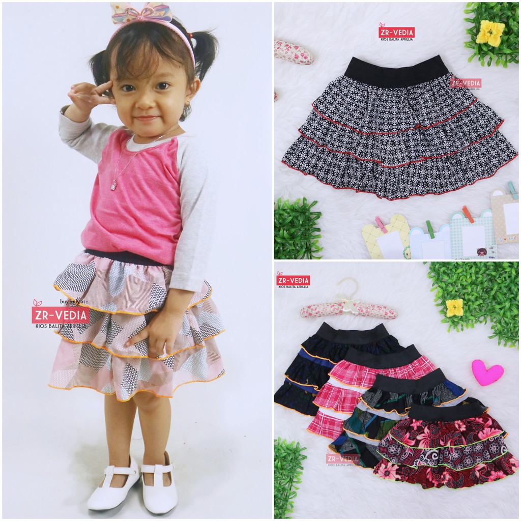 Rok Tumpuk Motif uk 1-2 Tahun / Rok Anak Perempuan Cewek Murah Skirt Pendek Polos Lucu Grosir Cewek