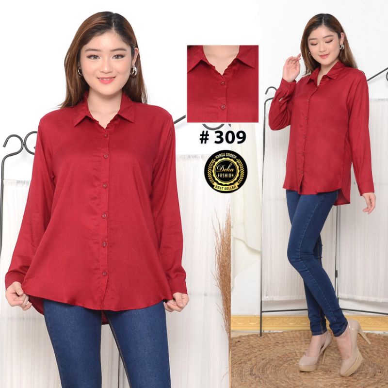 KEMEJA POLOS.KEMEJA BASIC RAYON --309-Merah