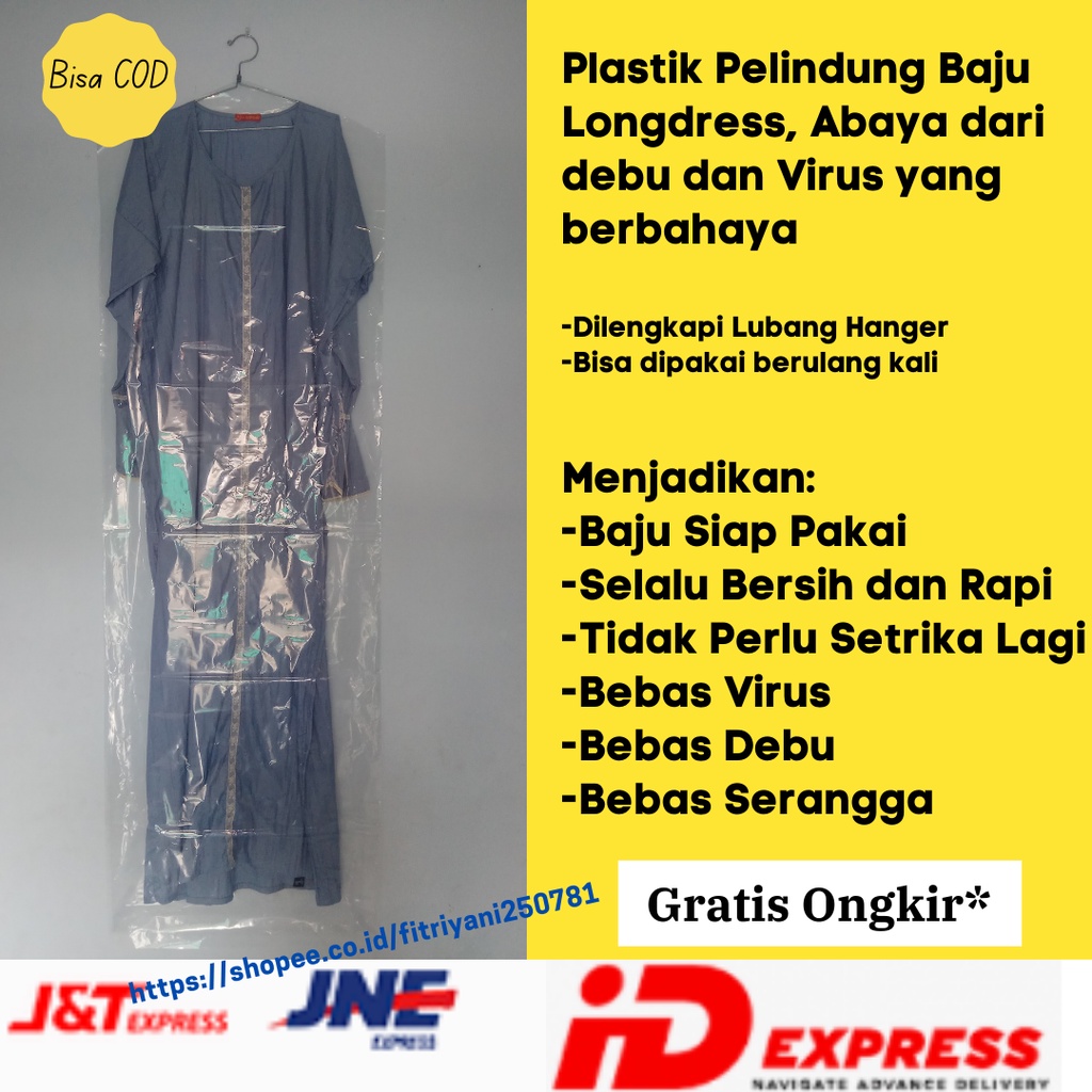 Pelindung Longdress / Abaya / Gaun / Mukena Gamis Jumbo Panjang 60x180 cm Untuk Cover dari Debu, Kec