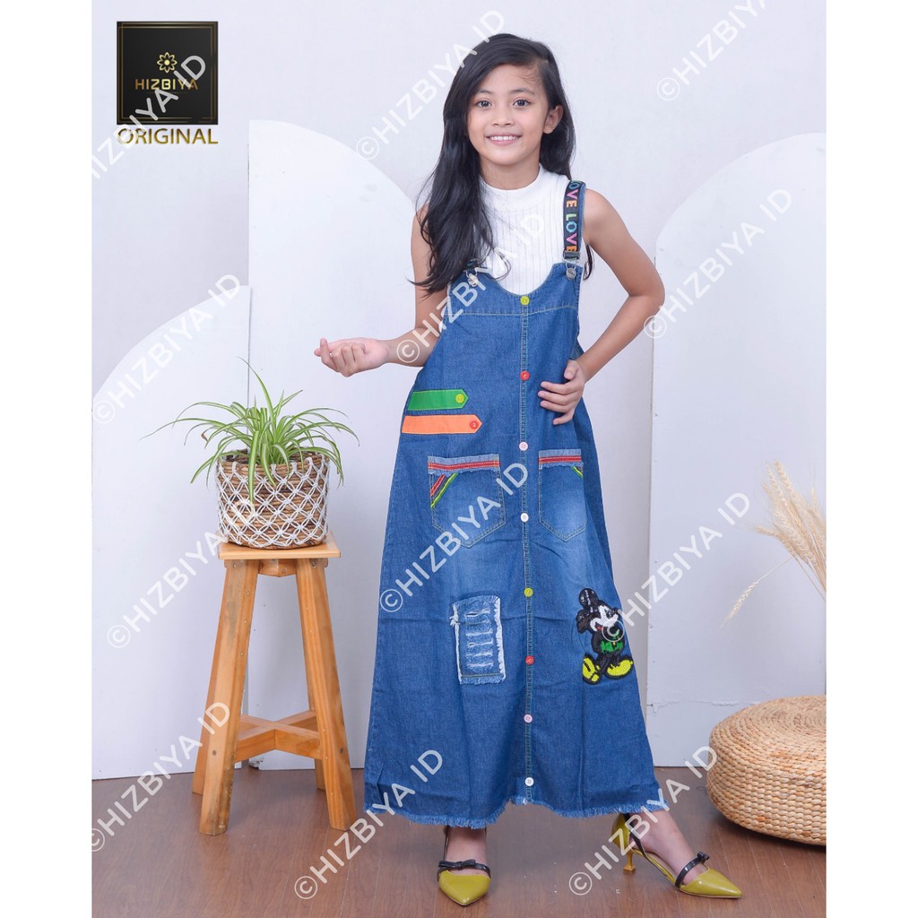 new style OVERALL MIDI DRESS JEANS WASH HQ untuk anak umur 2-12 thn