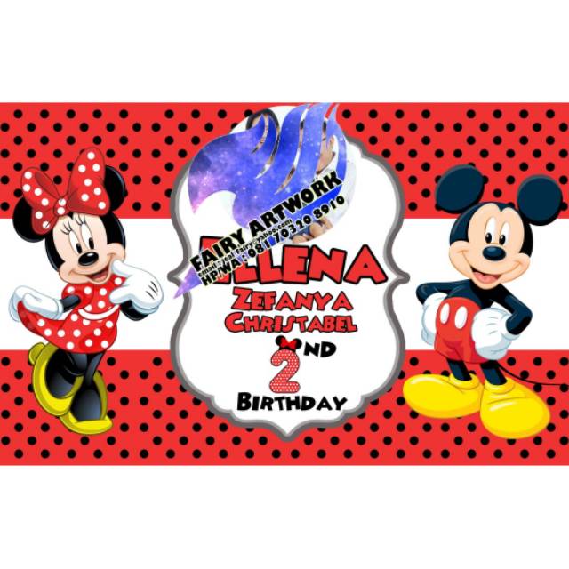 Mickey n minnie spanduk dan Banner ulang tahun ukuran 150 x 95 cm