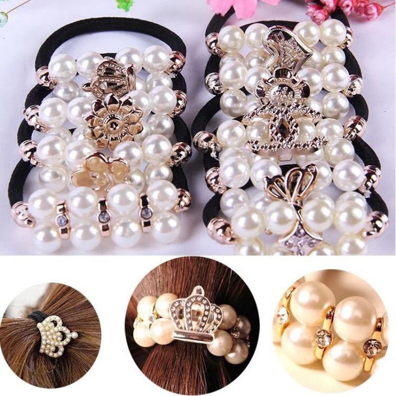 Ikat Rambut Mutiara Hitam Mutiara Putih Import Korea Style