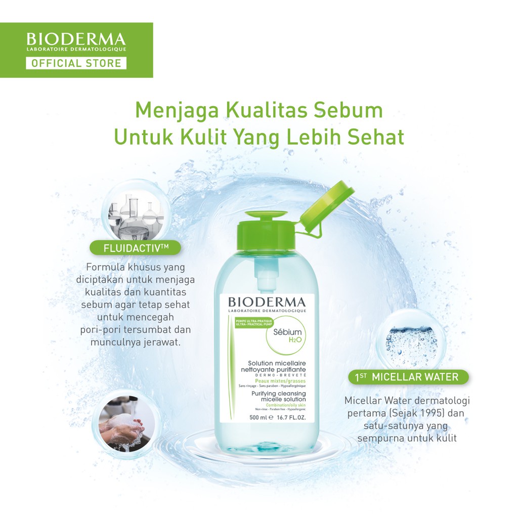 [COD] Bioderma Sensibio/Sebium  H2O Micellar Water 100ml/500ml With Pump Pembersih Make Up Remover