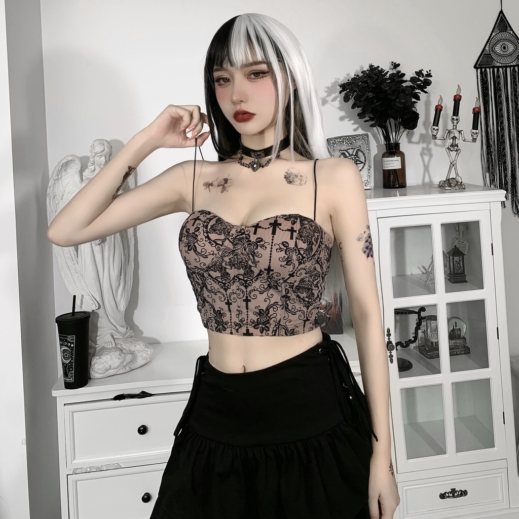 Aesthetic Grunge Crop Tank Top Bra Atasan Wanita Tanpa Lengan 8492 (S-L)