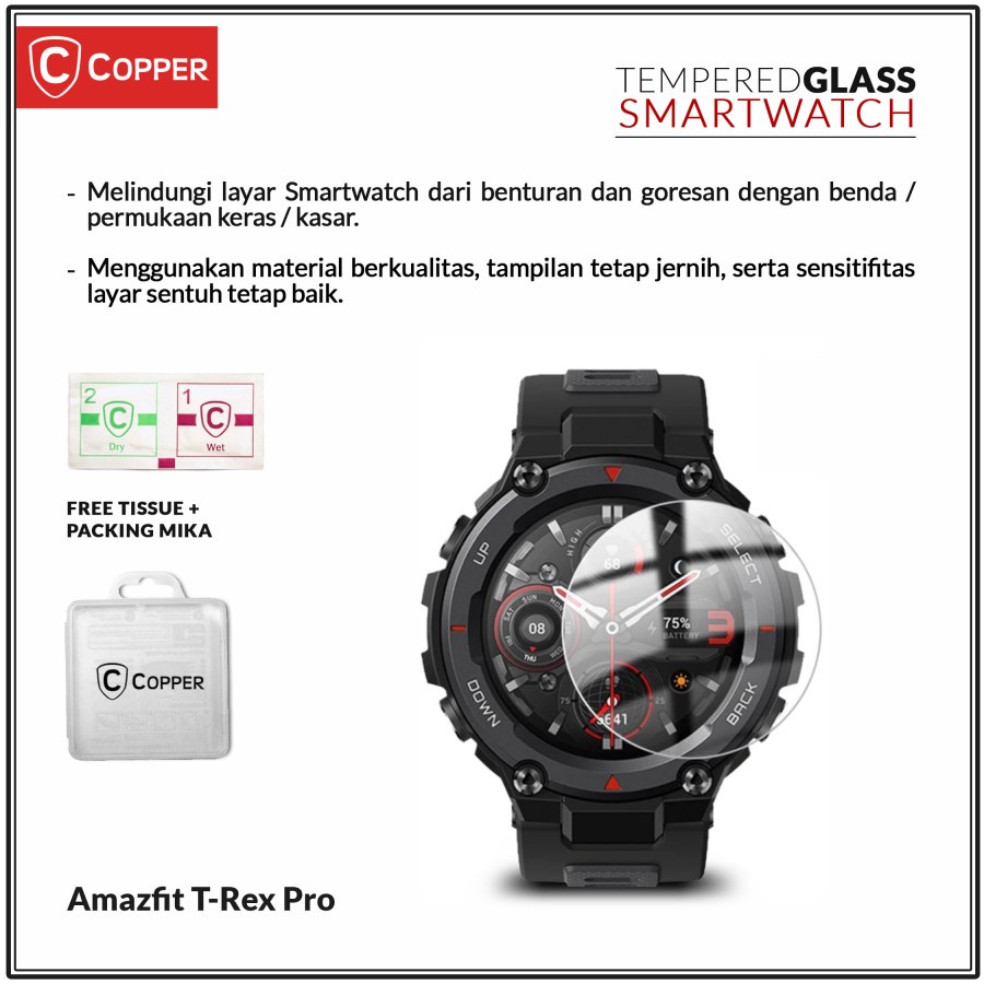 Amazfit T-Rex Pro - COPPER Tempered Glass Clear Smartwatch