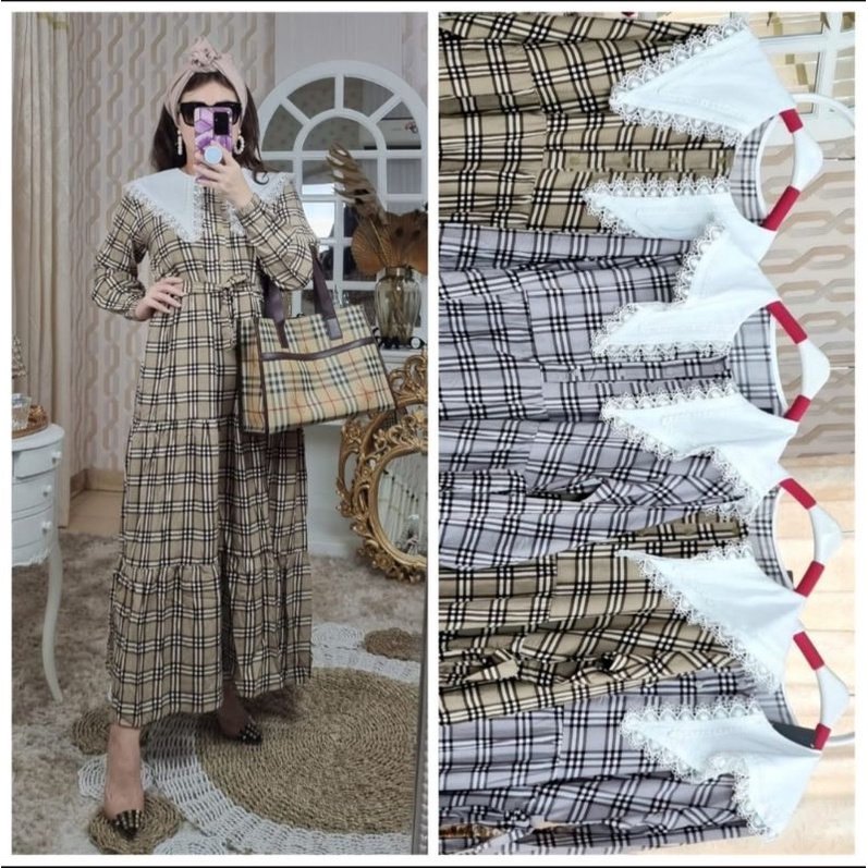 Gamis Mejiwang | Dress Meijiwang, Gamis Burberry Mewah | Baju Wanita Motif Burberry
