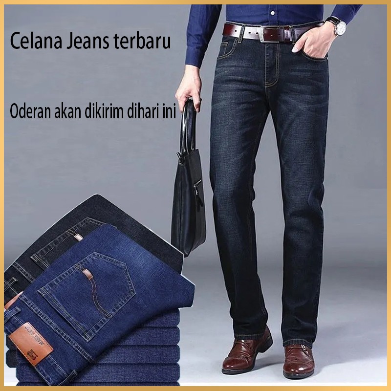 Denim Celana jeans pria original bisnis kasual panjang standar celana cowok warna hitam dan biru murah jeans terbaru