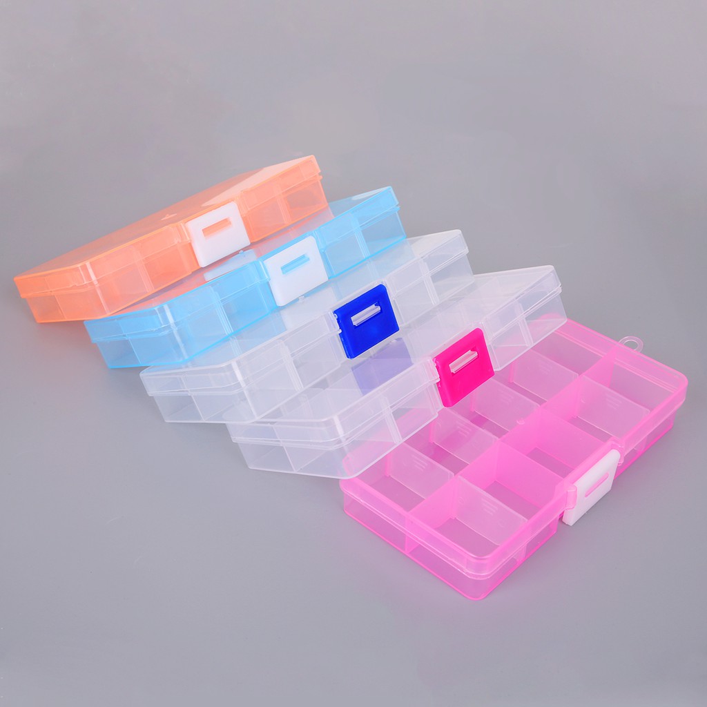 10 Slots Adjustable Transparent Jewelry Storage Box Ring Earring Drug Pill Beads Portable Plastic Organizer Case Travel Bins