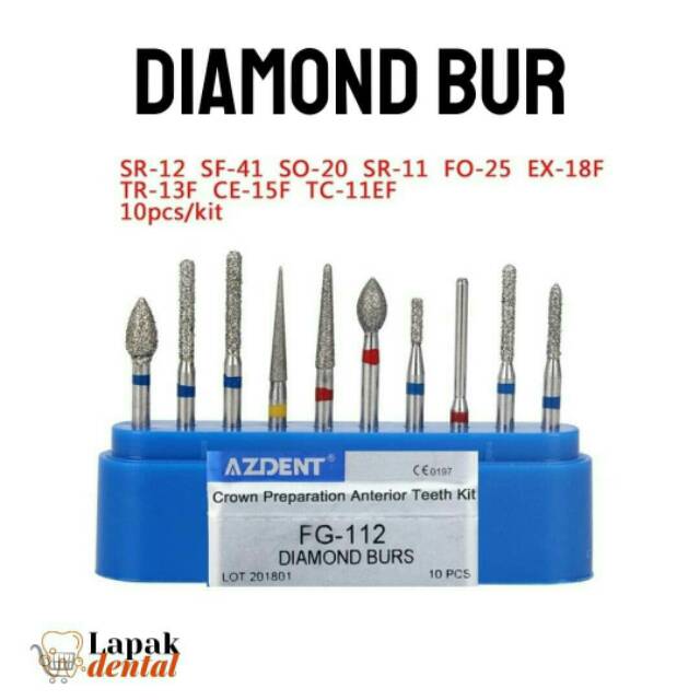 Dental Bur Diamond Preparasi Mahkota Anterior / Crown Preparation burs