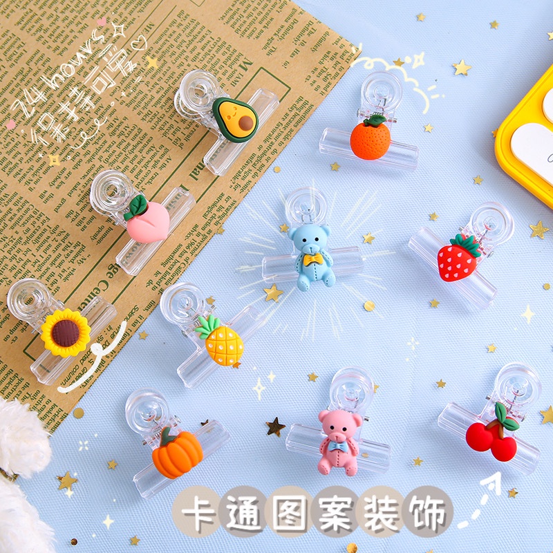 Binder Clip Penjepit Kertas Plastik Motif Lucu Cute Penjepit Serbaguna Transparan BC01