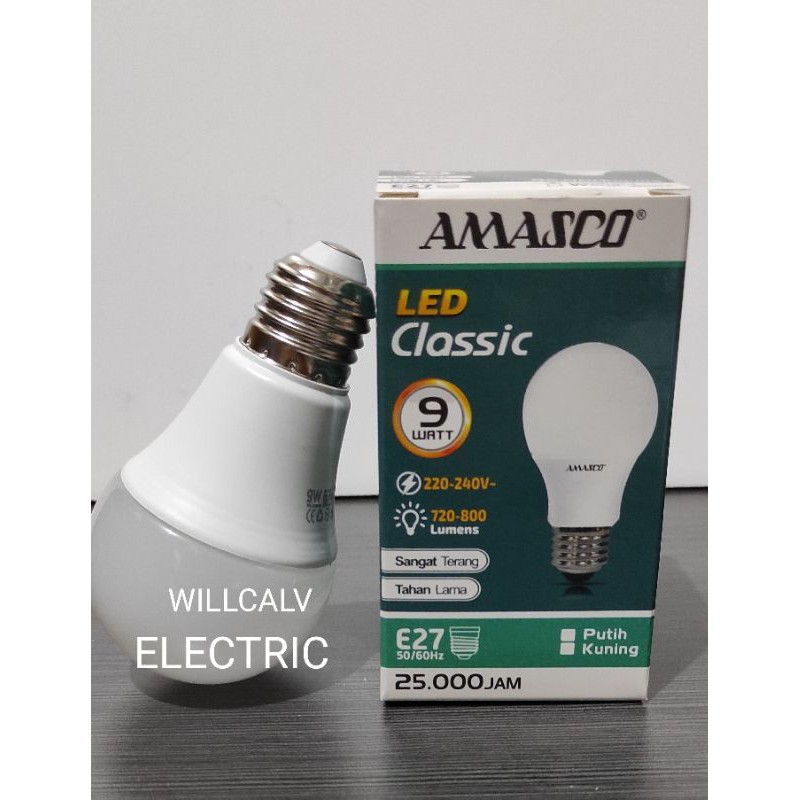 LAMPU LED AMASCO CLASSIC 9W 9WATT 9 W 9 WATT CAHAYA PUTIH