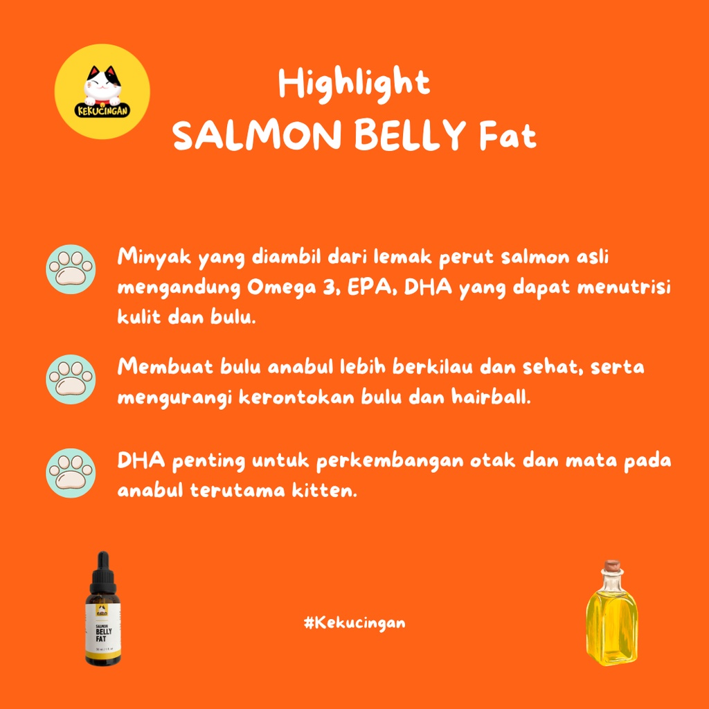 Minyak Ikan Salmon BELLY FAT Salmon Oil Suplemen Penggemuk dan Bulu Untuk Kucing Anjing 30 ml