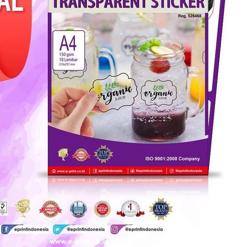 

☋ Transparent Sticker e-Print A4 150Gsm 10Lbr Transparan Stiker Paper ♥