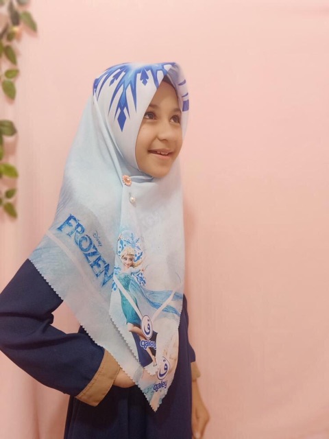 VOAL PRINTING ANAK MOTIF FROZEN / HIJAB ANAK KARAKTER FROZEN / JILBAB ANAK LUCU