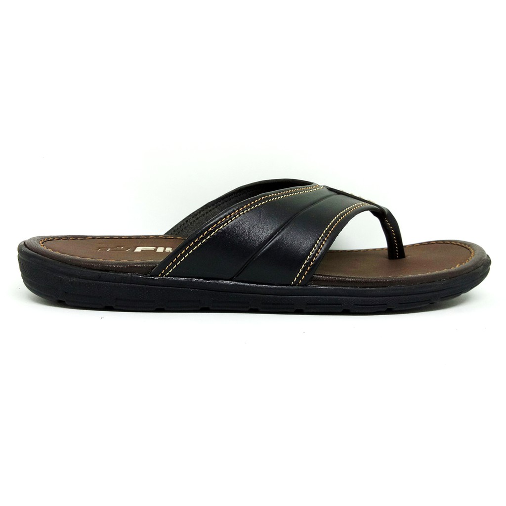 FIURI - Sandal Pria Japit Hitam - Sendal Jepit Casual Kulit Selop Cowok Laki-Laki