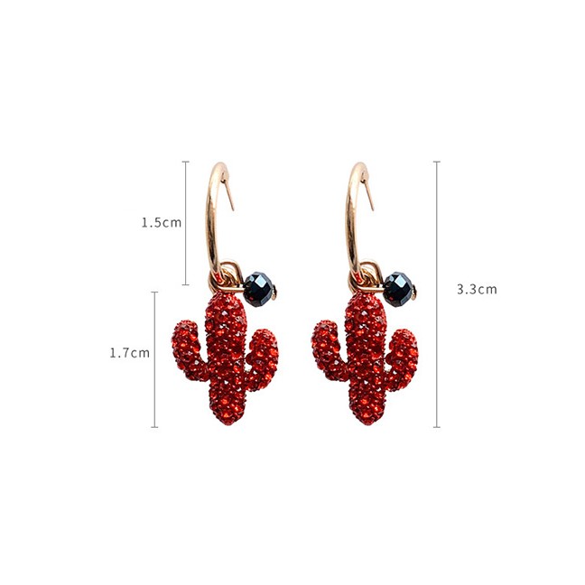 LRC Anting Tusuk Fashion Red Crystal Metal Earrings D84936