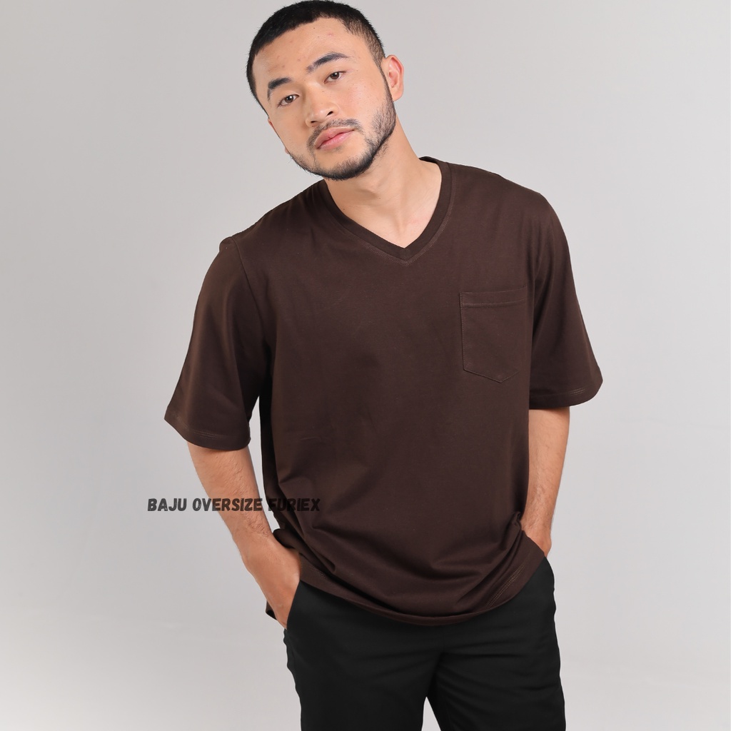 Kaos Oversize V Neck kaos polos pocket baju oversize pria korea style