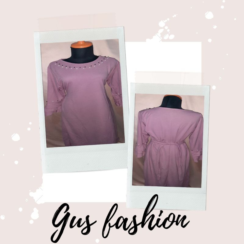 GAMIS BERKALUNG MUTIARA MERAH MUDA