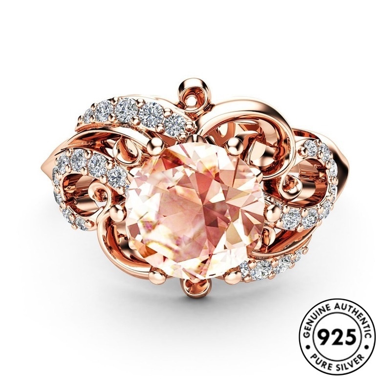 Cincin Berlian Bahan S925 Silver Warna Rose Gold