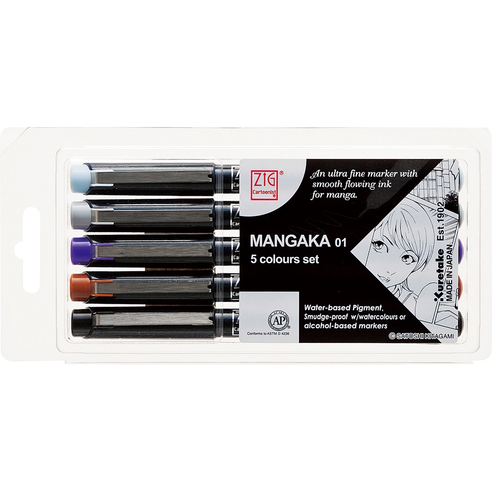 

ZIG CARTOONIST MANGAKA 0.1 SET 5 COLOUR (CNM-01/5V)