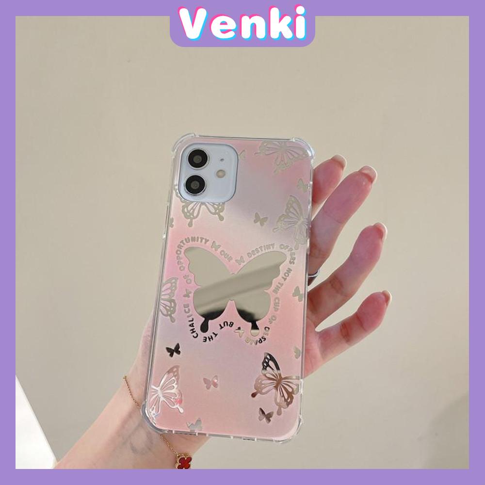 iPhone Case Acrylic HD Mirror Laser Airbag Shockproof Protection Camera Cute Pink Butterfly Compatible For iPhone 11 iPhone 13 Pro Max iPhone 12 Pro Max iPhone 7 Plus iPhone xr