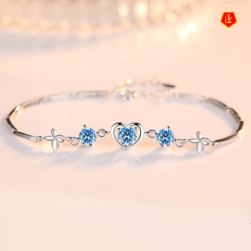 [Ready Stock]925 Silver Clover Heart-Shaped Bracelet Female Korean Simple