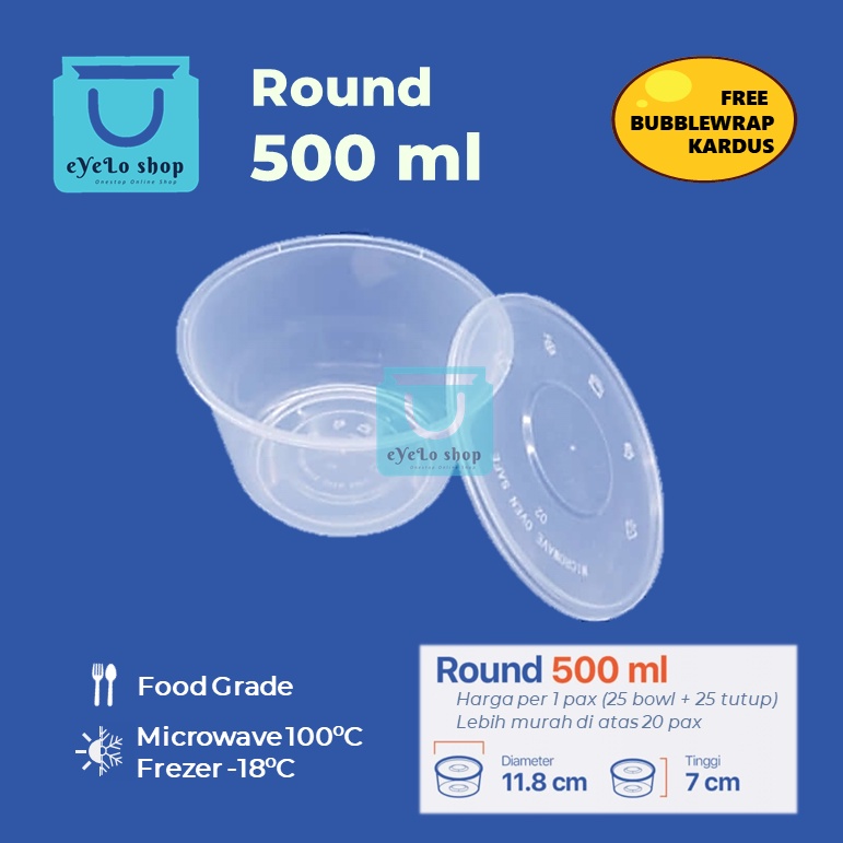 Thinwall 500 ml Thinwall Round/ Cup Plastik Bening/ Cup Puding/ Mangkok Plastik Bulat - Mangkuk Baks