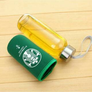 Botol minum kaca starbucks 500ml gelas + sarung asi juice